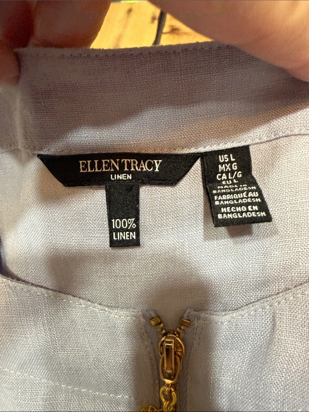 Ellen Tracy Linen Light Blue Drawstring Tunic Top - Picture 5 of 9
